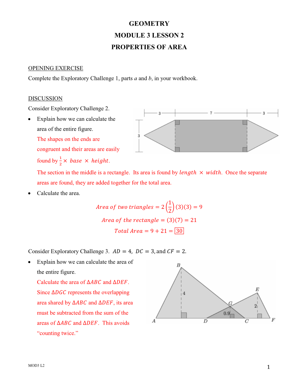 Geometry Module 3 Lesson 2 Properties of Area