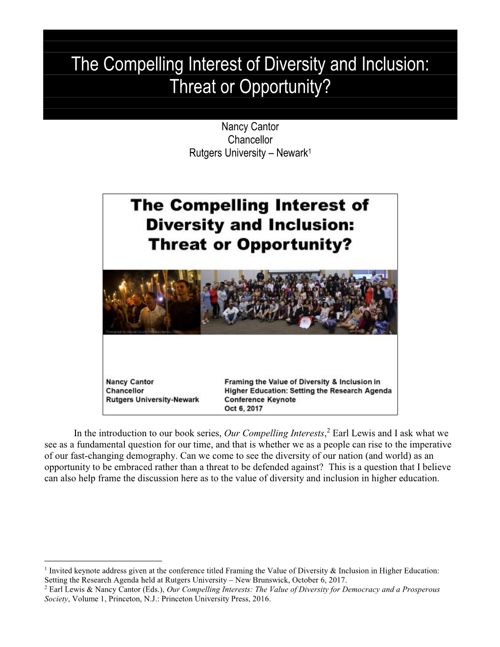 The Compelling Interest of Diversity and Inclusion: Threat Or Opportunity?