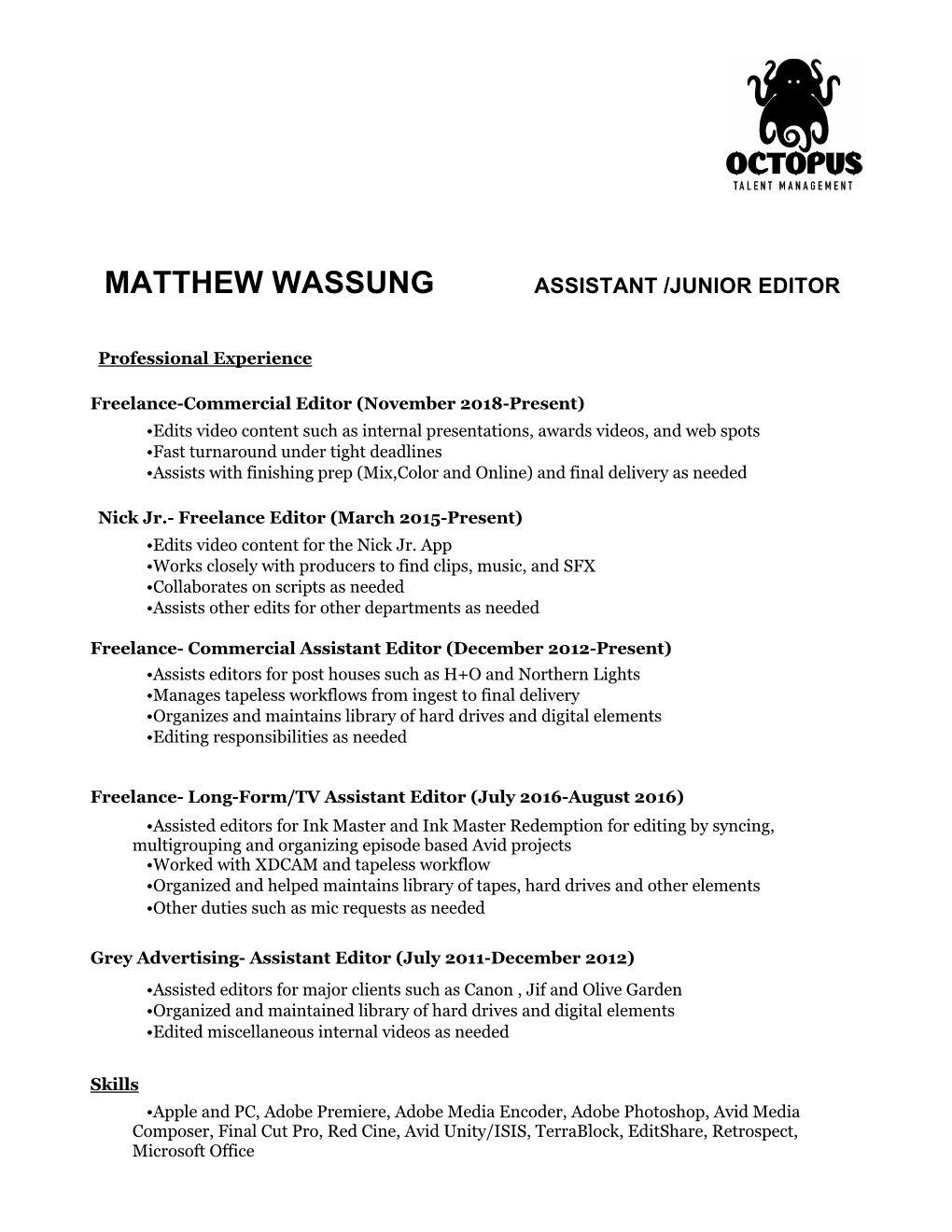 Matthew Wassung Assistant /Junior Editor
