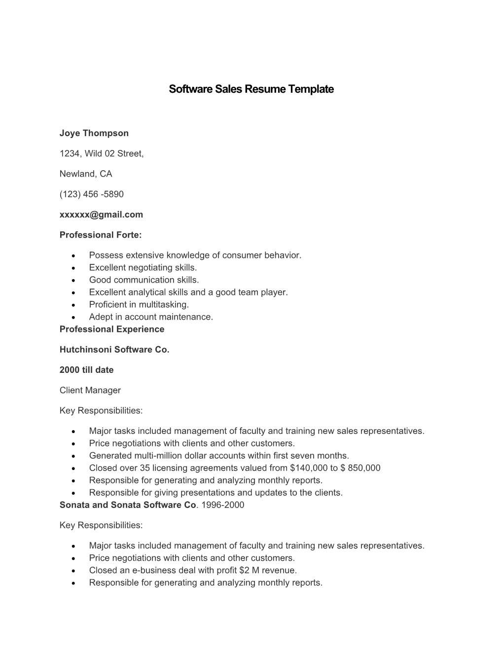 Software Sales Resume Template