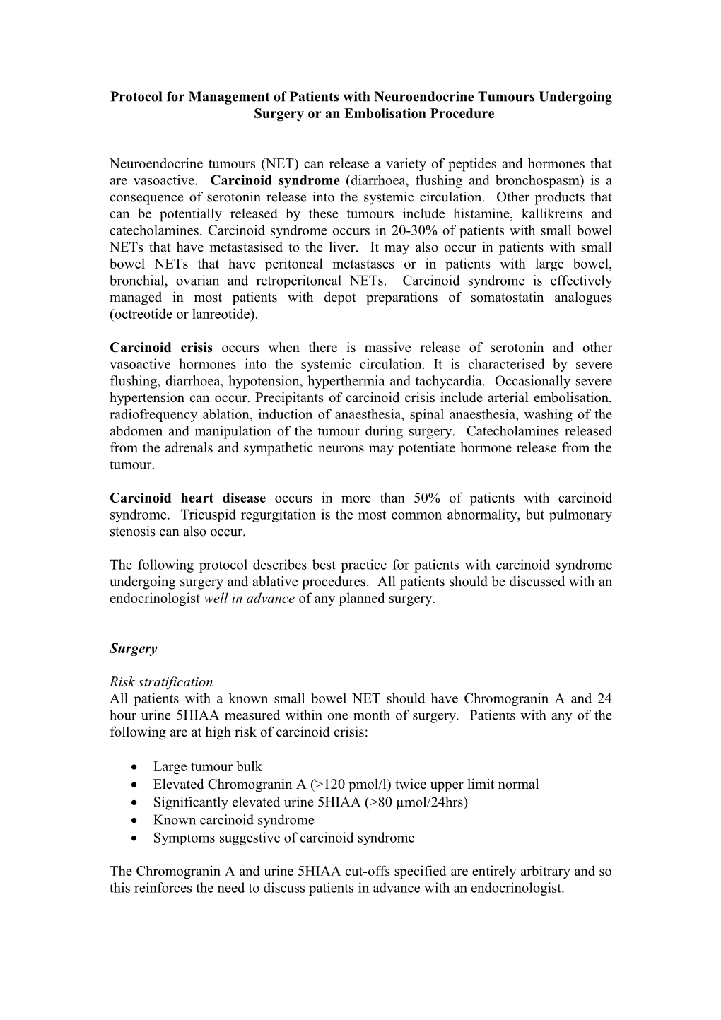 Proposed Protocol for Chemoembolisation