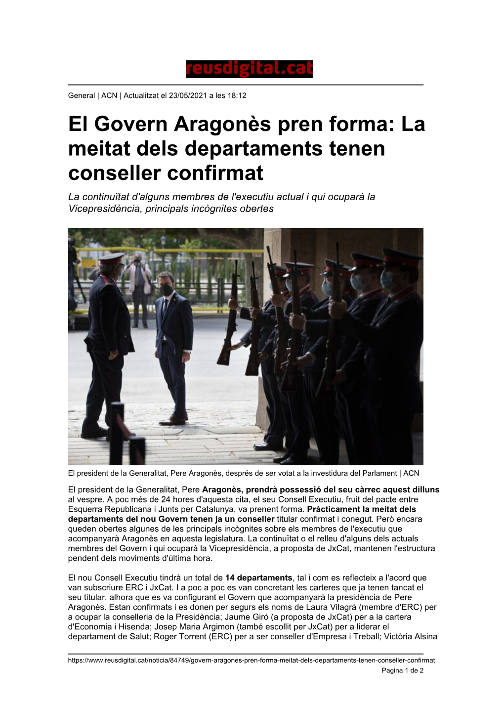 El Govern Aragonès Pren Forma: La Meitat Dels Departaments Tenen