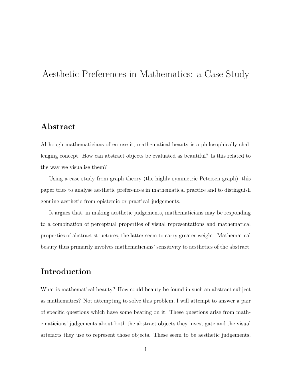 Aesthetic Preferences in Mathematics: a Case Study