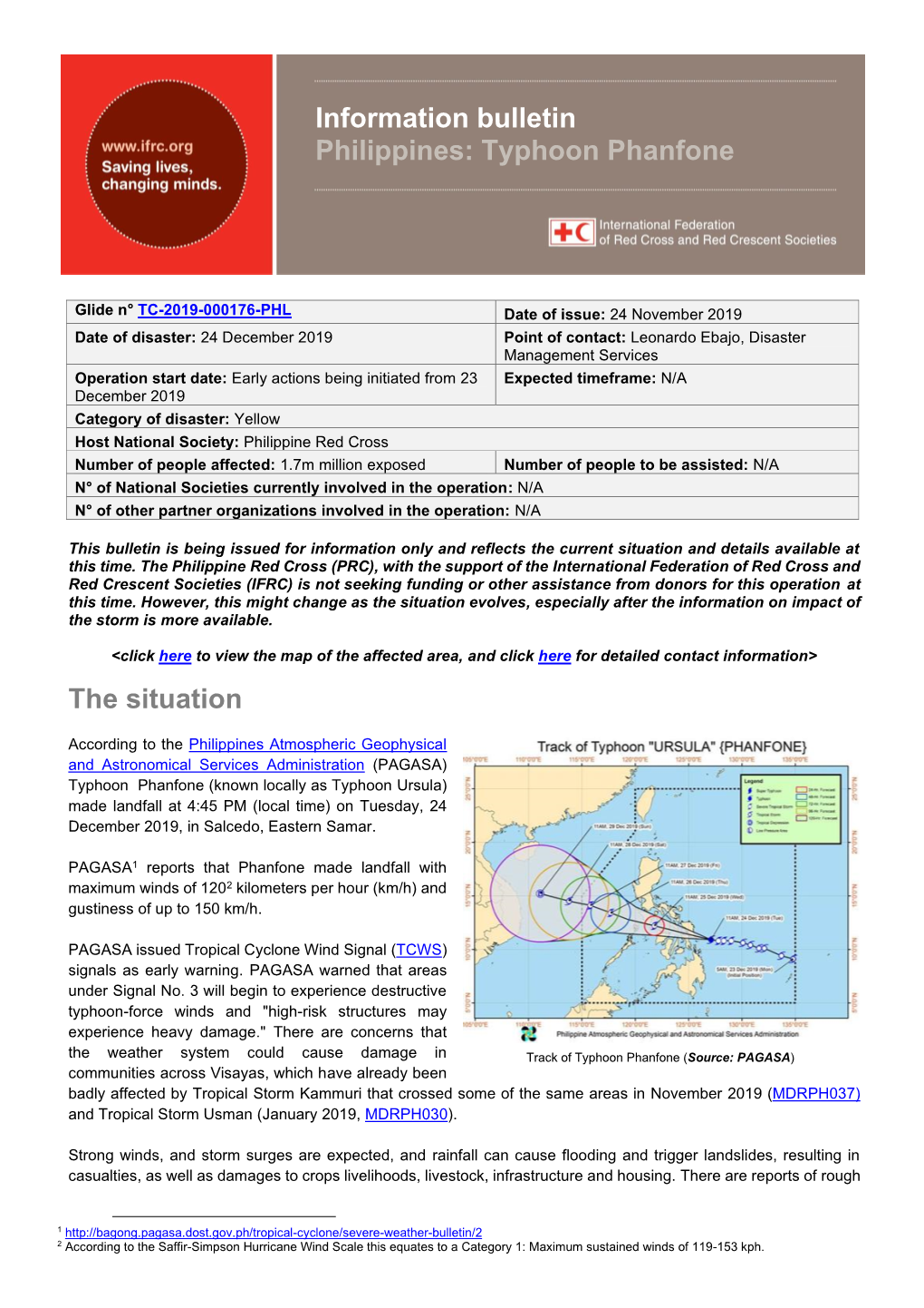 The Situation Information Bulletin Philippines: Typhoon Phanfone