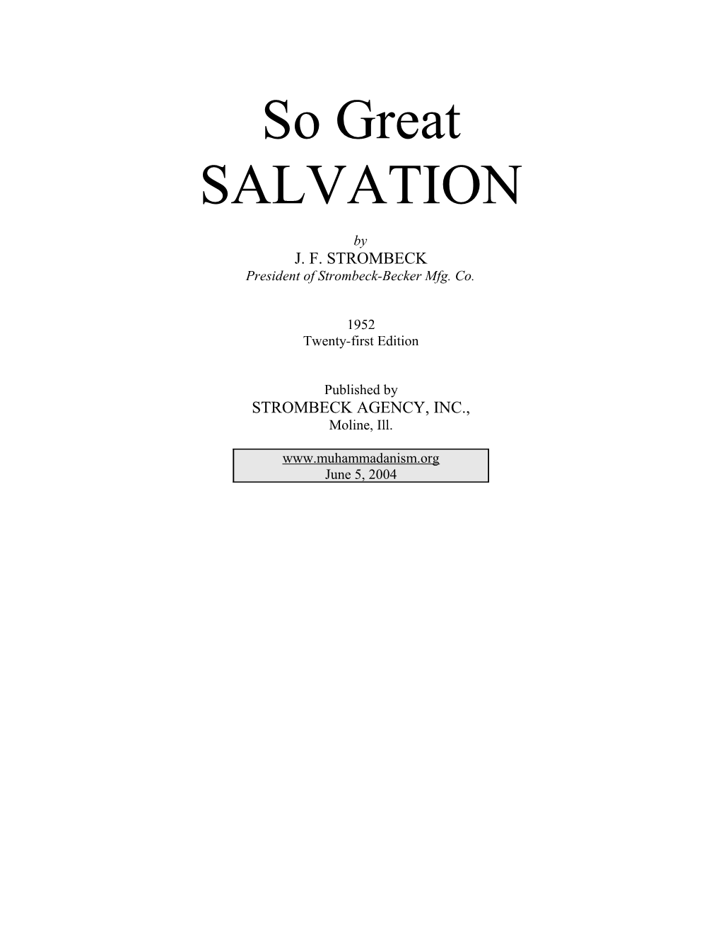 So Great Salvation