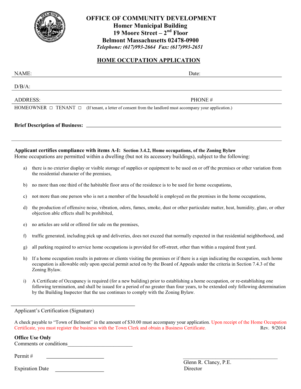 Home Occupation Application