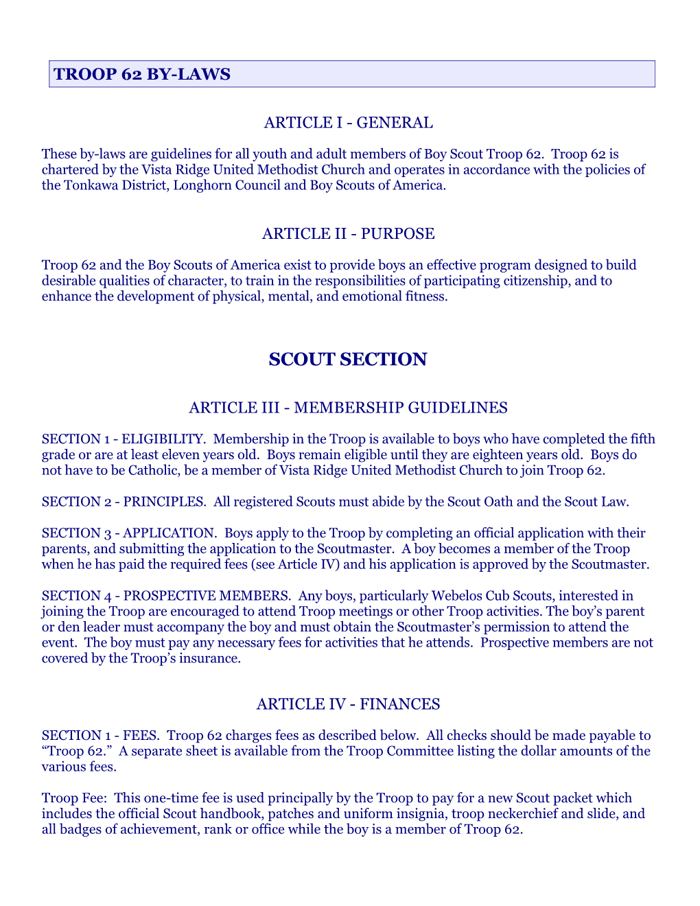 Here Is an Working Example of a Troop Bylaws As Developed by Troop 524 of the Viking Council