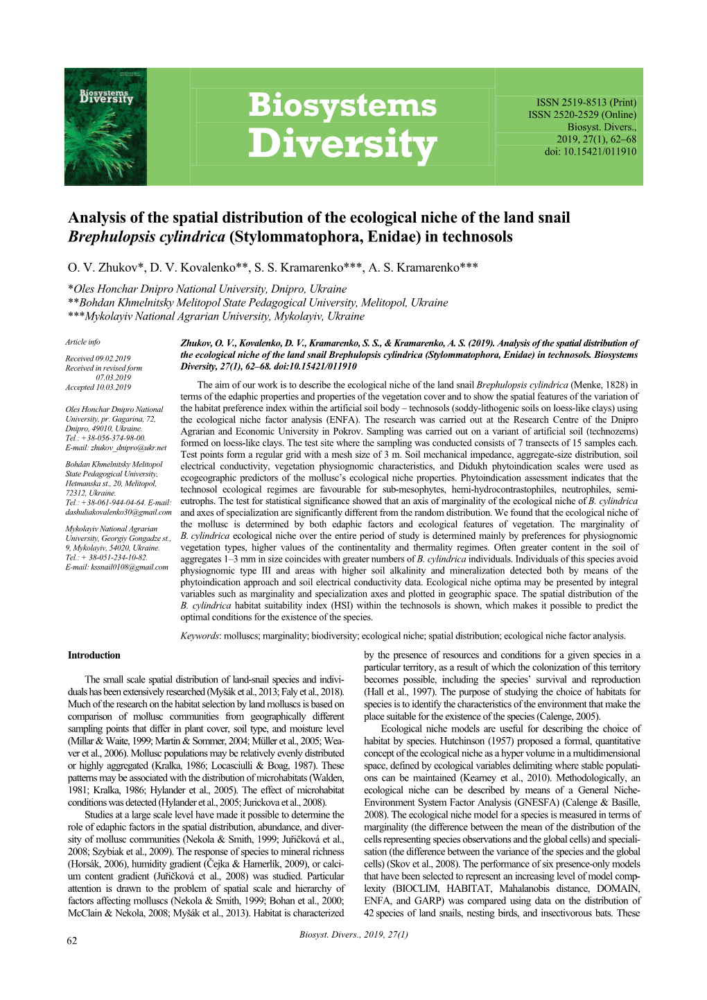 Diversity Doi: 10.15421/011910