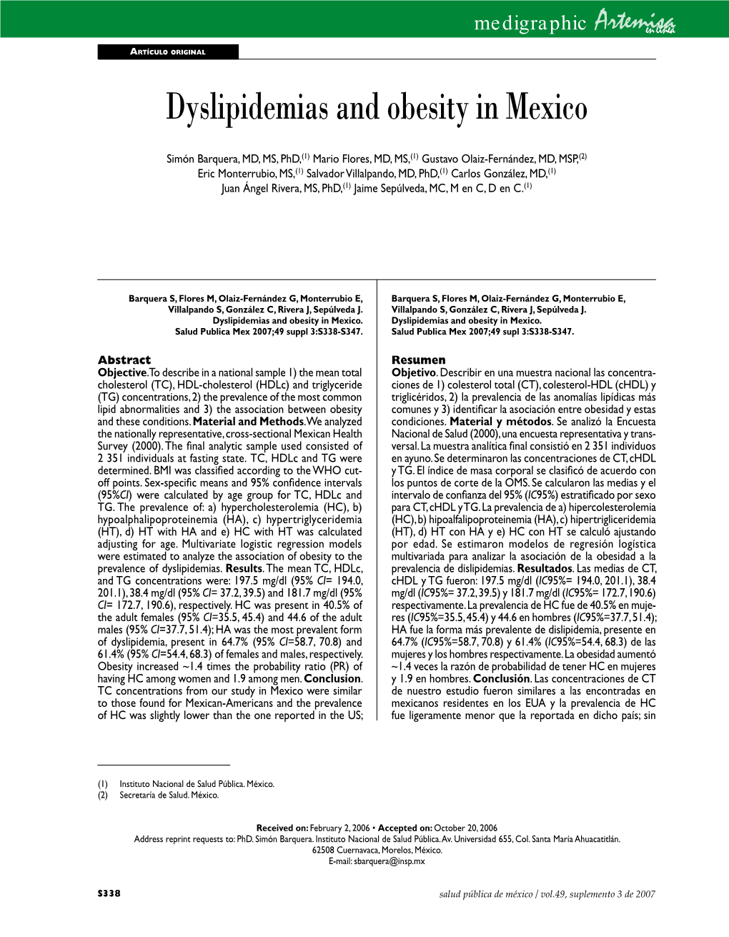 Dyslipidemias and Obesity in Mexico