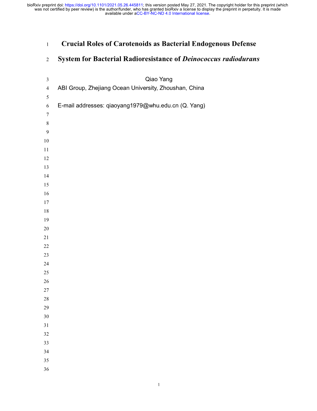 Crucial Roles of Carotenoids As Bacterial Endogenous Defense