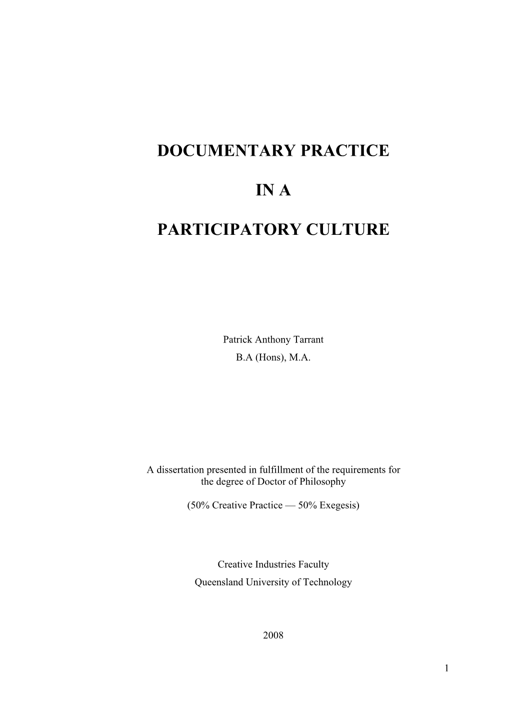 Documentary Practice in a Participatory Culture