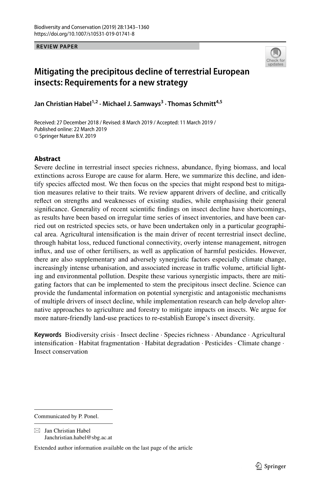 Mitigating the Precipitous Decline of Terrestrial European Insects: Requirements for a New Strategy