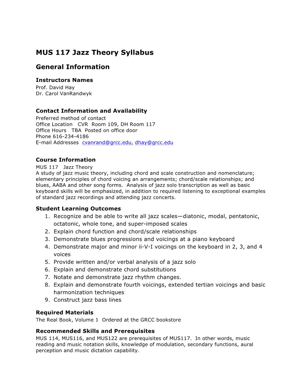 MUS 117 Jazz Theory Syllabus