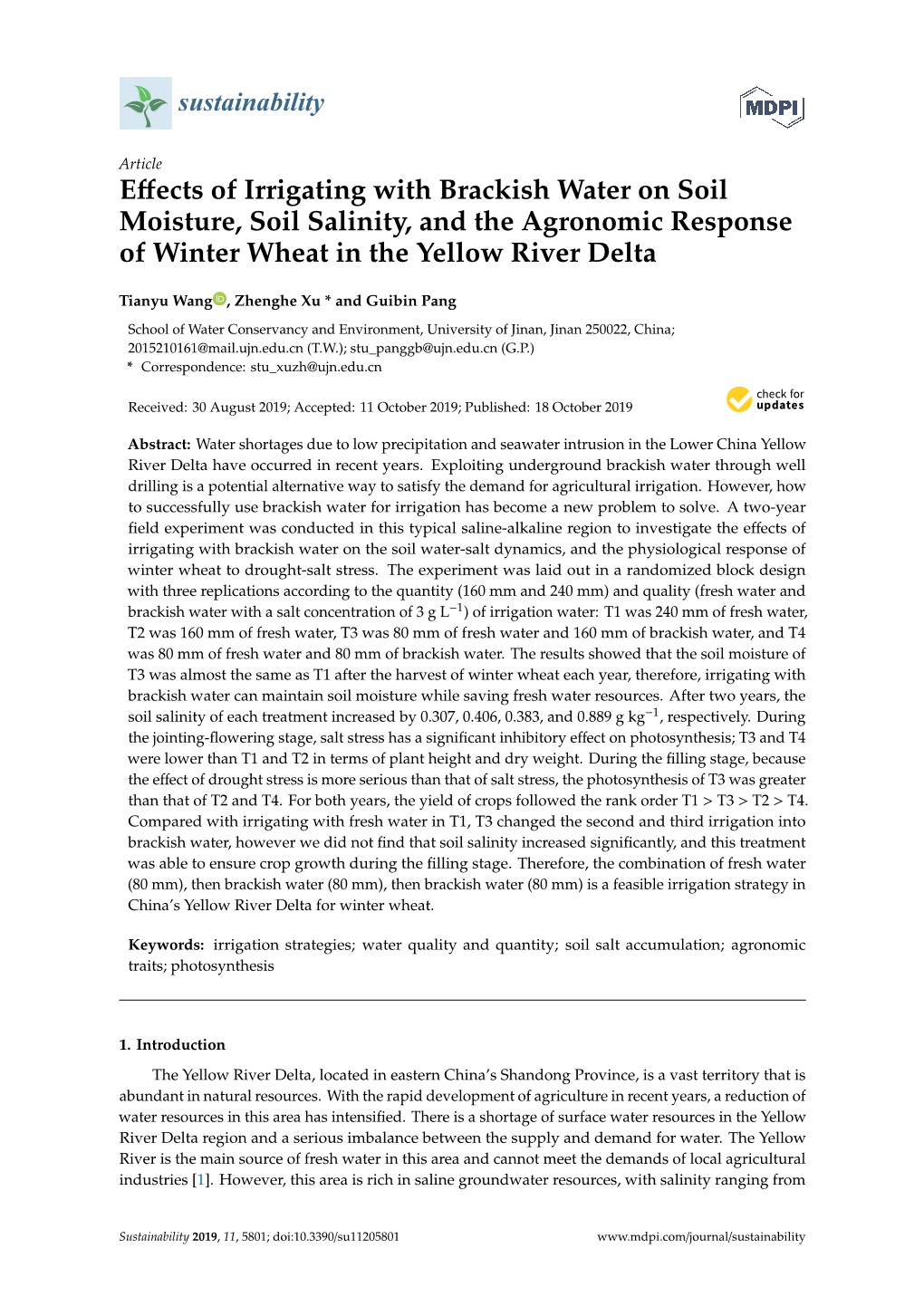 Effects of Irrigating with Brackish Water on Soil Moisture, Soil Salinity