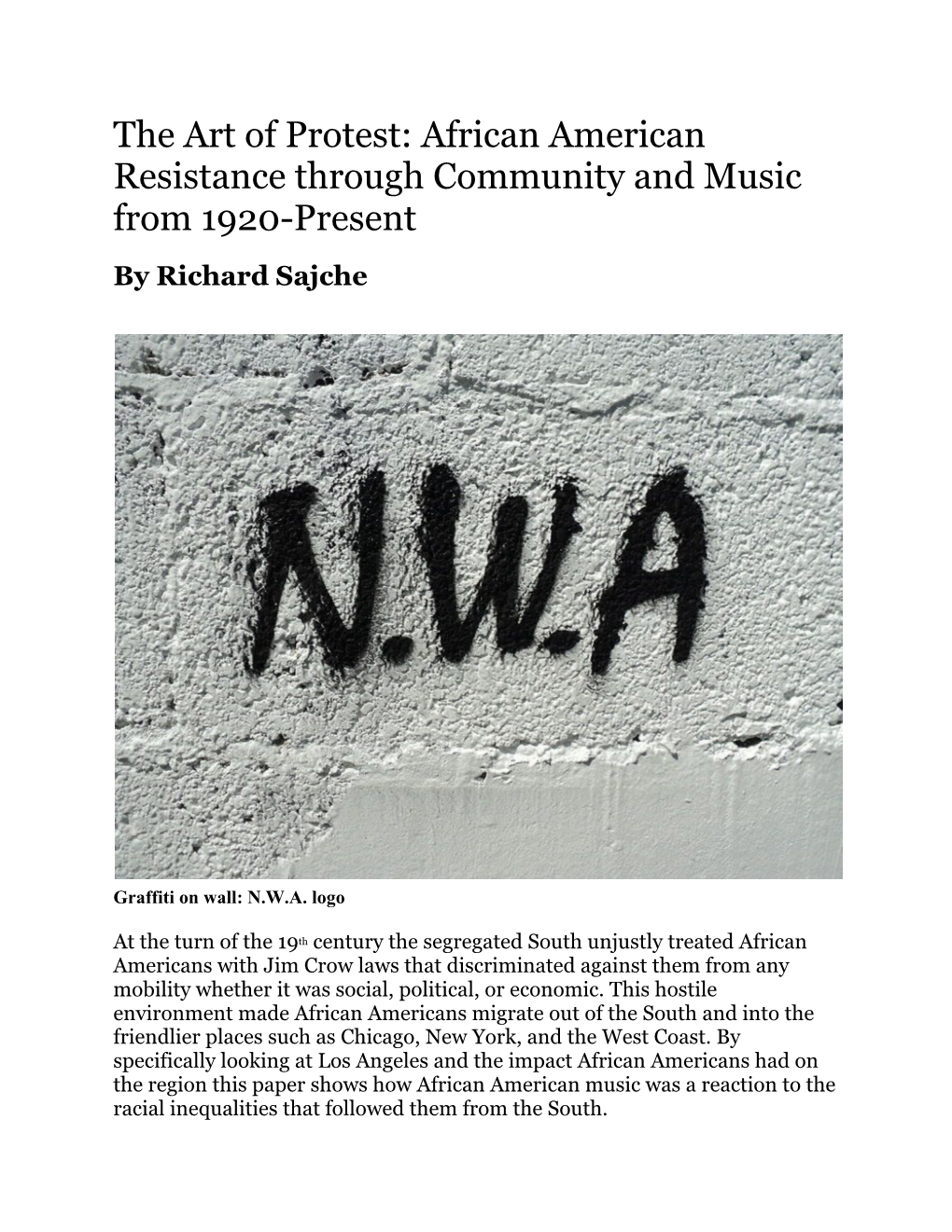 The Art of Protest: African American Resistance Through Community and Music from 1920-Present by Richard Sajche