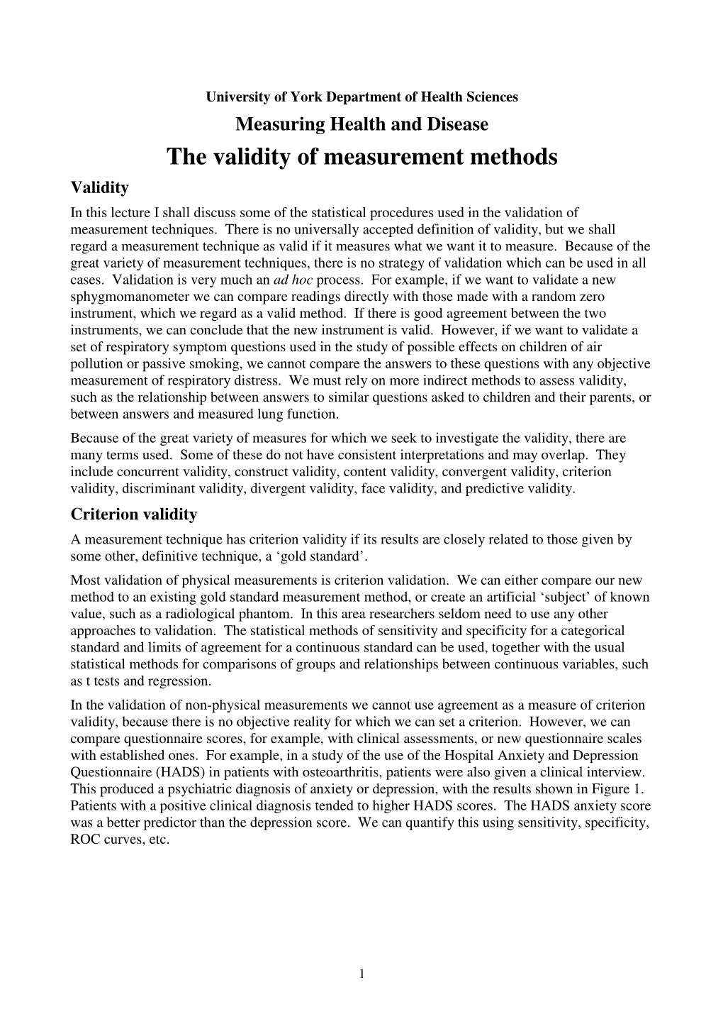 The Validity of Measurement Methods, Text Version