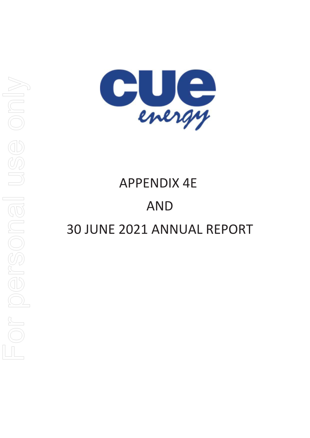 Cue Energy Resources Limited Appendix 4E Preliminary Final Report