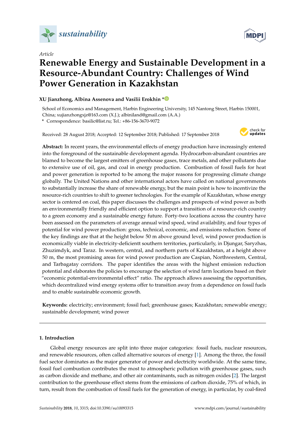 Renewable Energy and Sustainable Development in a Resource-Abundant Country: Challenges of Wind Power Generation in Kazakhstan