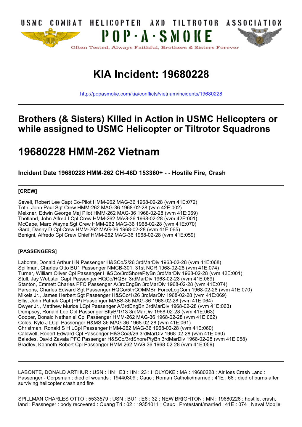 KIA Incident: 19680228