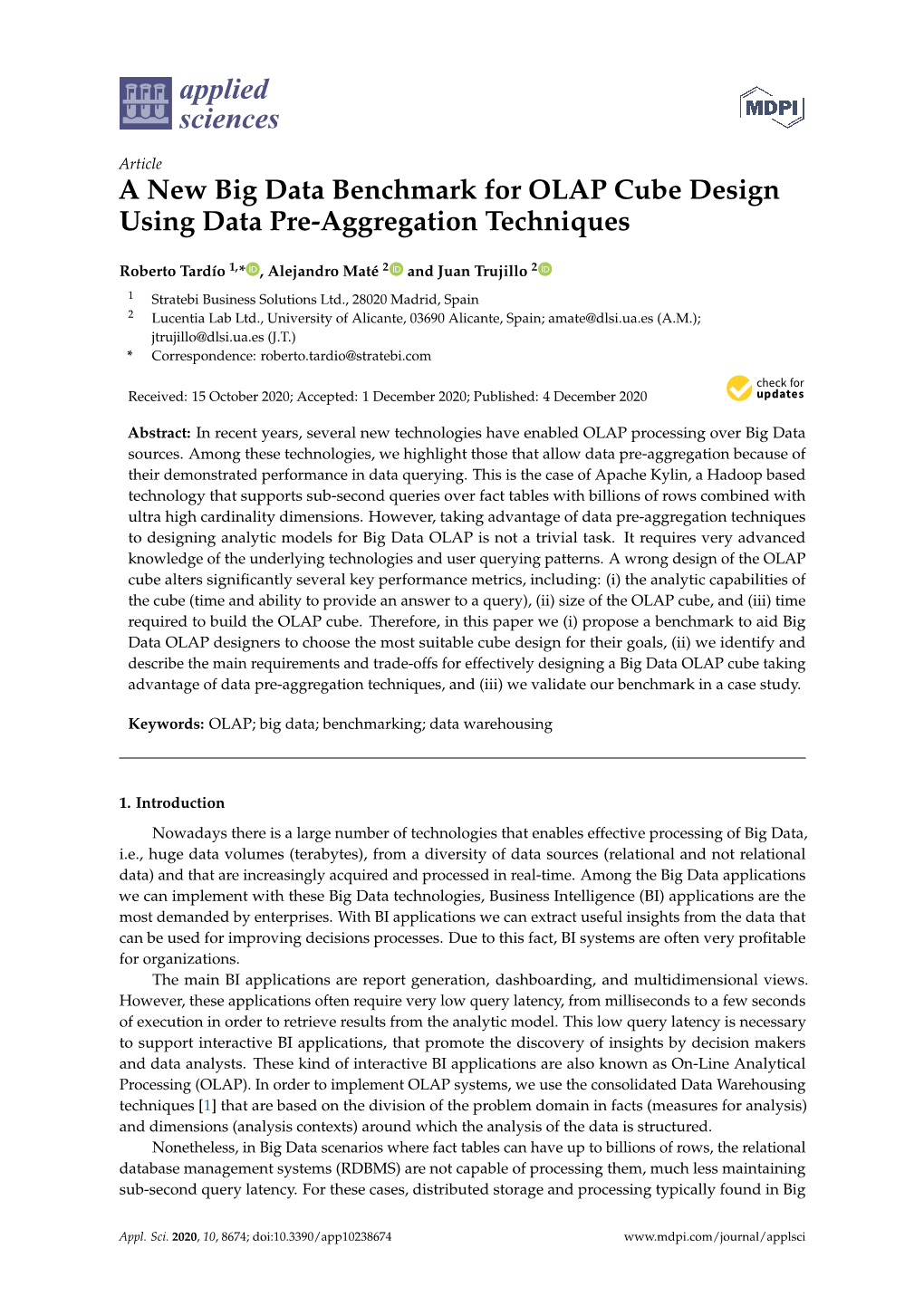 A New Big Data Benchmark for OLAP Cube Design Using Data Pre-Aggregation Techniques