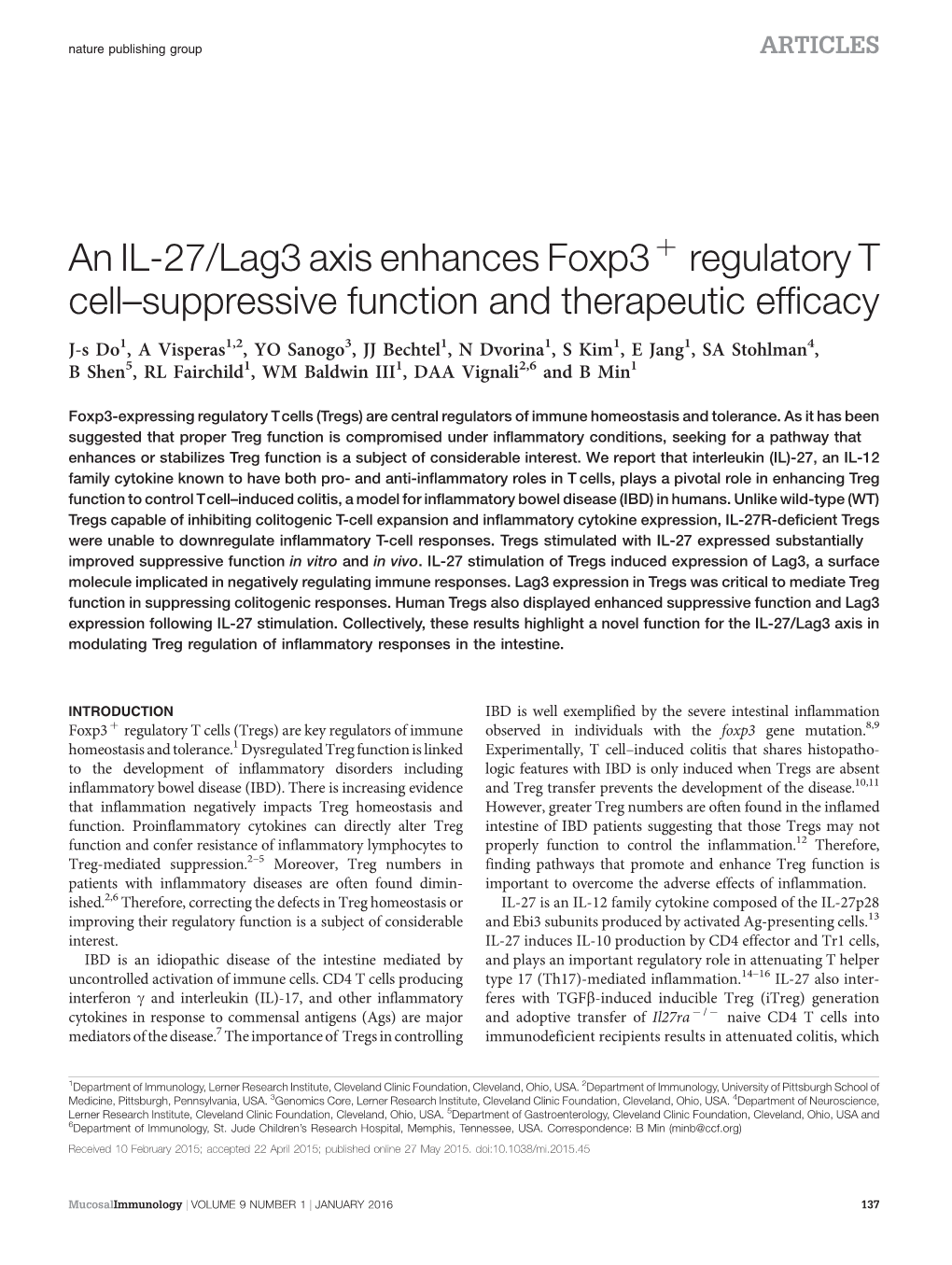 An IL-27/Lag3 Axis Enhances Foxp3 Þ Regulatory T Cell–Suppressive Function and Therapeutic Efficacy