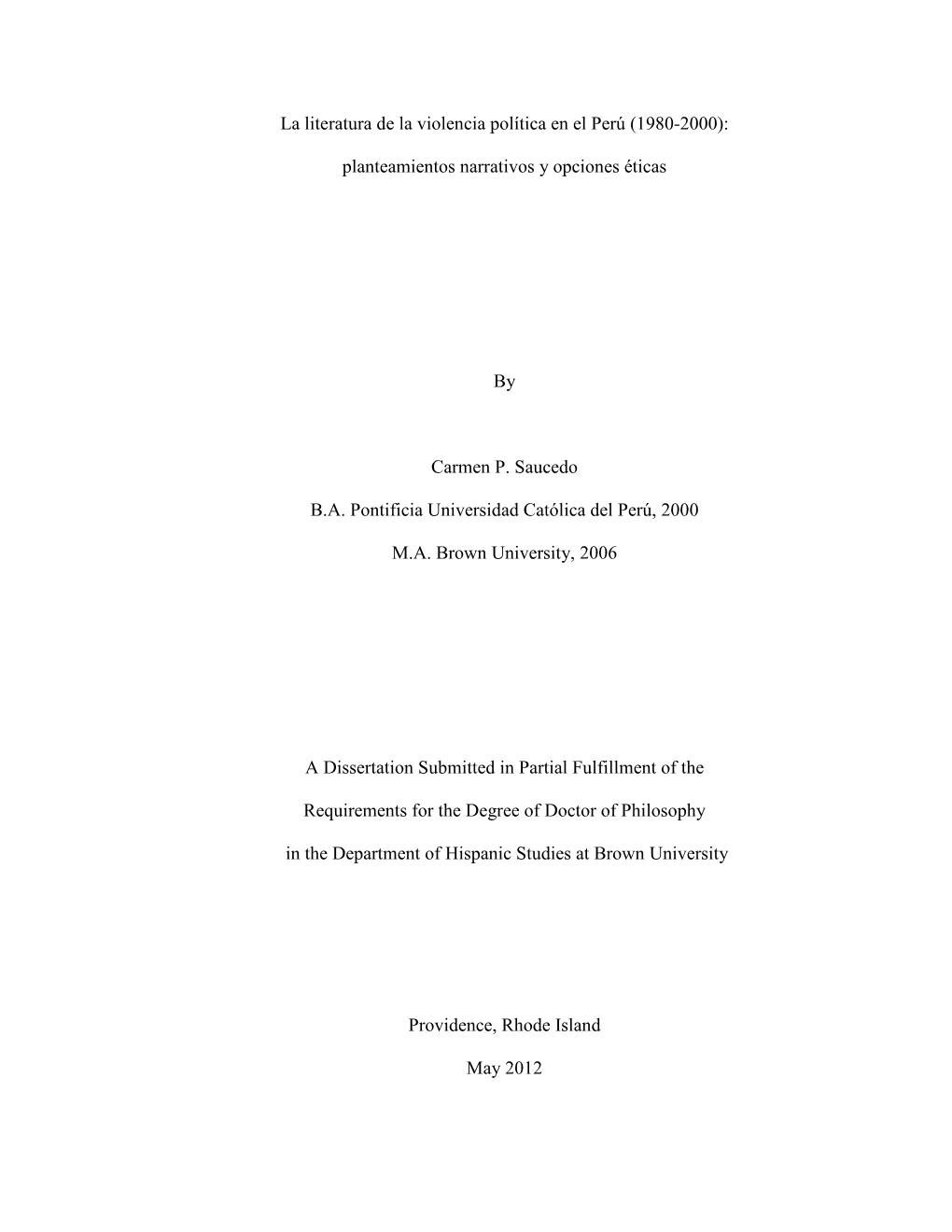 La Literatura De La Violencia Política En El Perú (1980-2000)