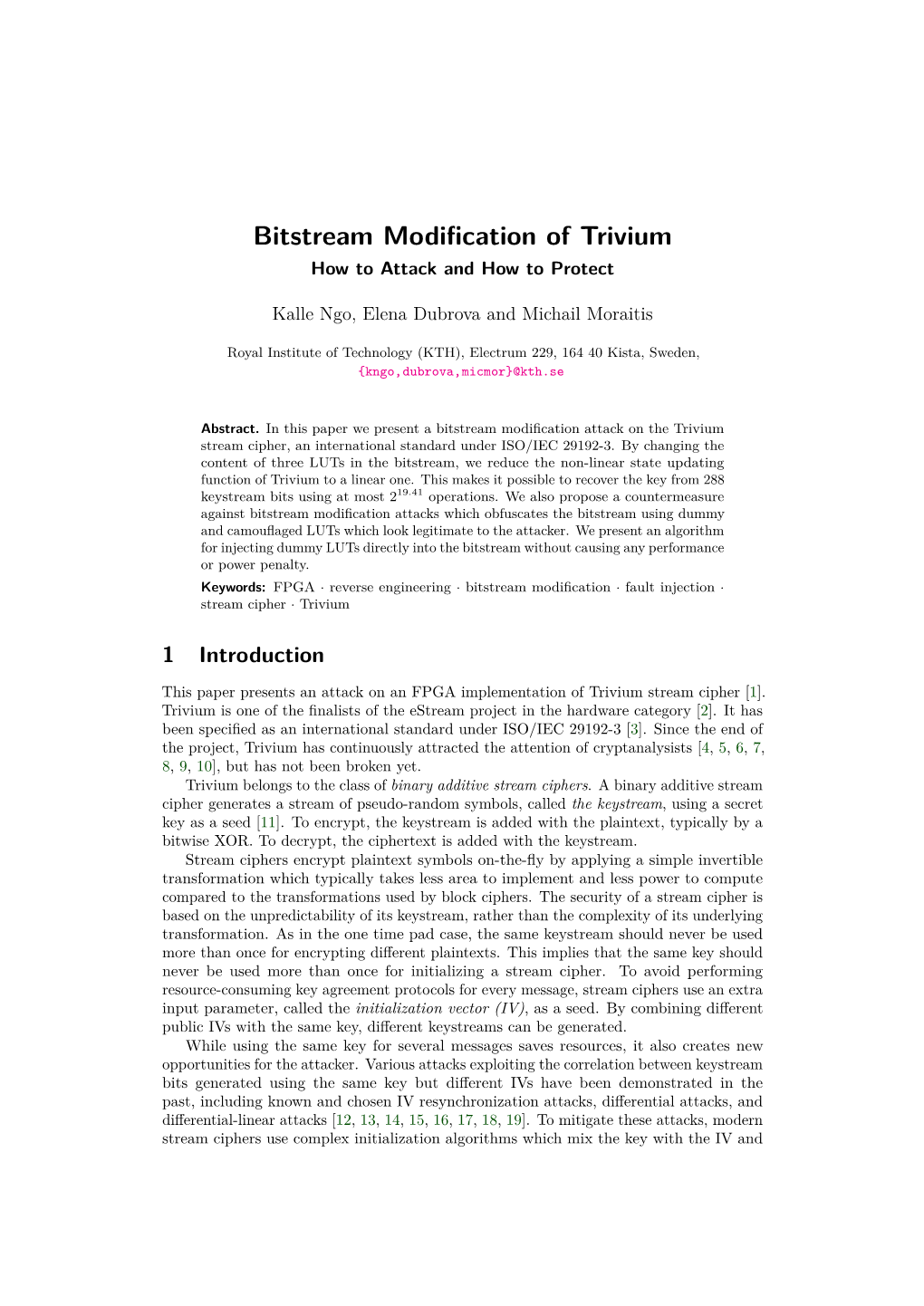 Bitstream Modification of Trivium