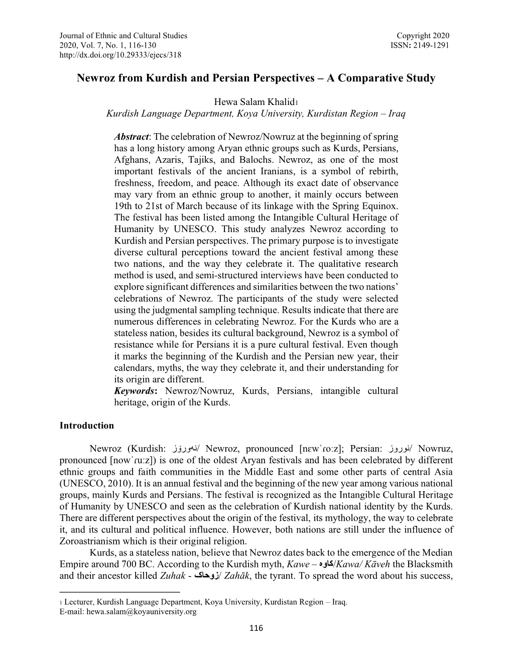 Newroz from Kurdish and Persian Perspectives – a Comparative Study