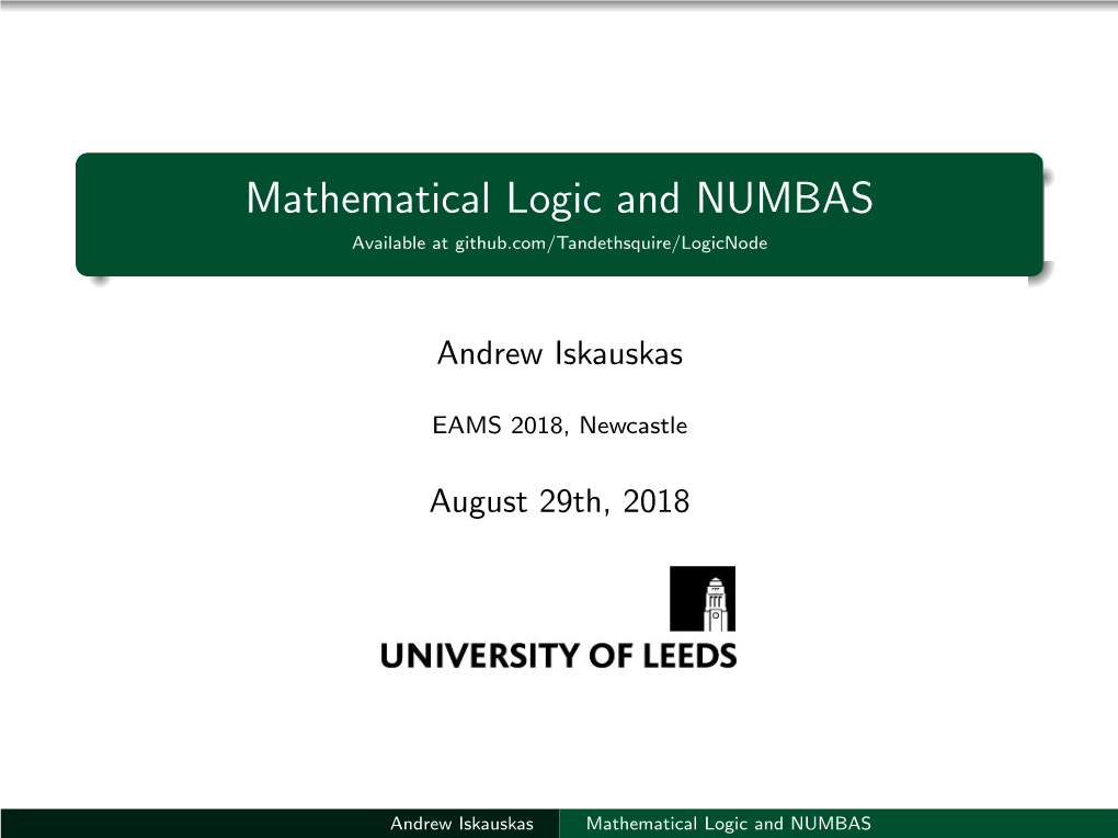 Mathematical Logic and NUMBAS Available at Github.Com/Tandethsquire/Logicnode