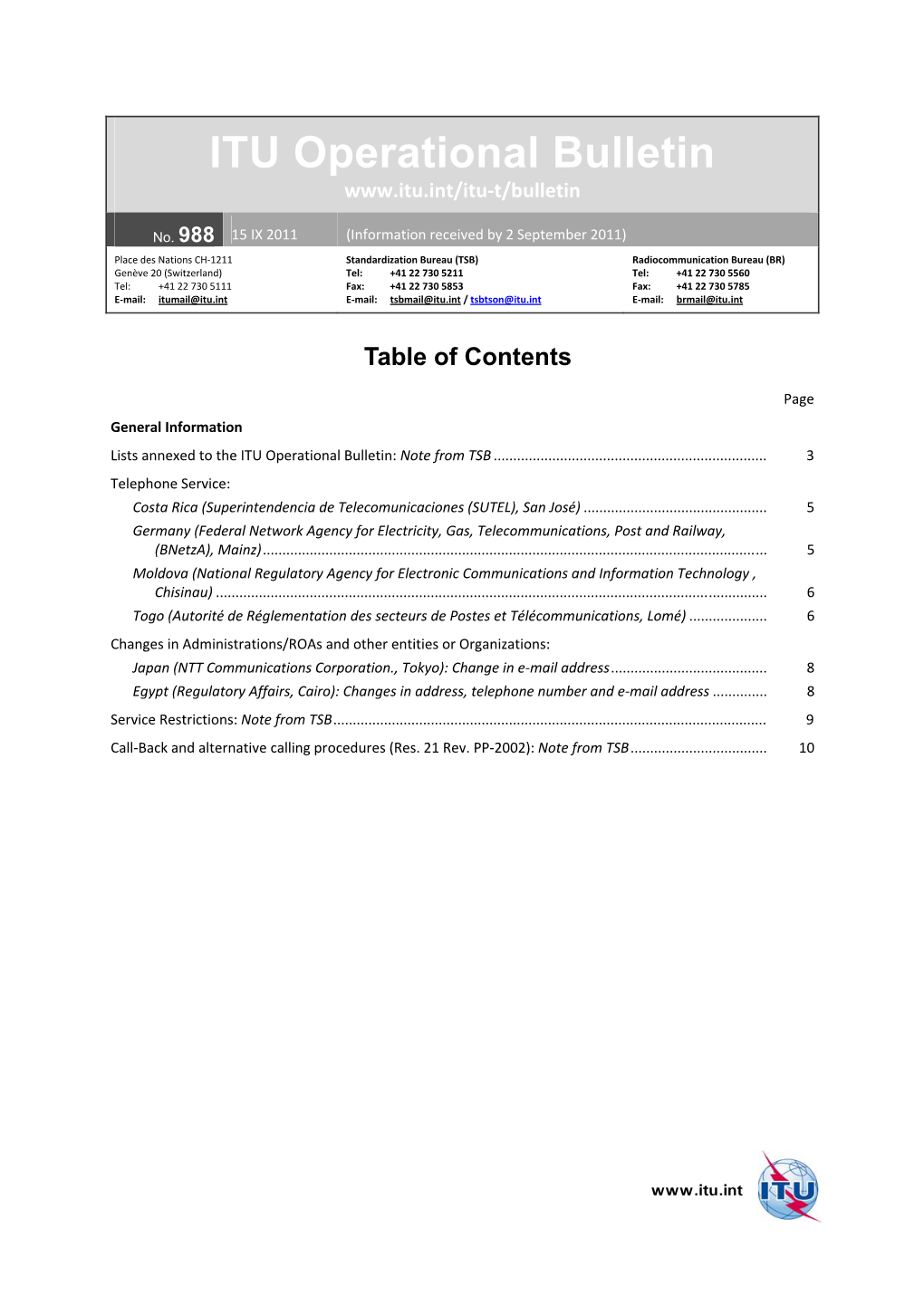 ITU Operational Bulletin