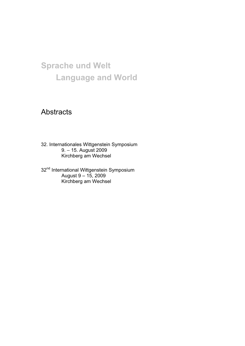 Sprache Und Welt Language and World