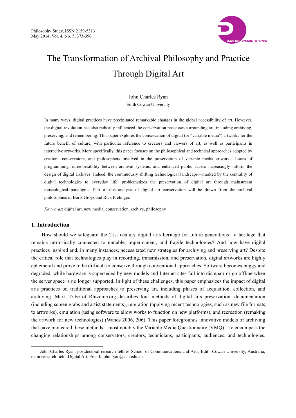 The Transformation of Archival Philosophy and Practice Through Digital Art