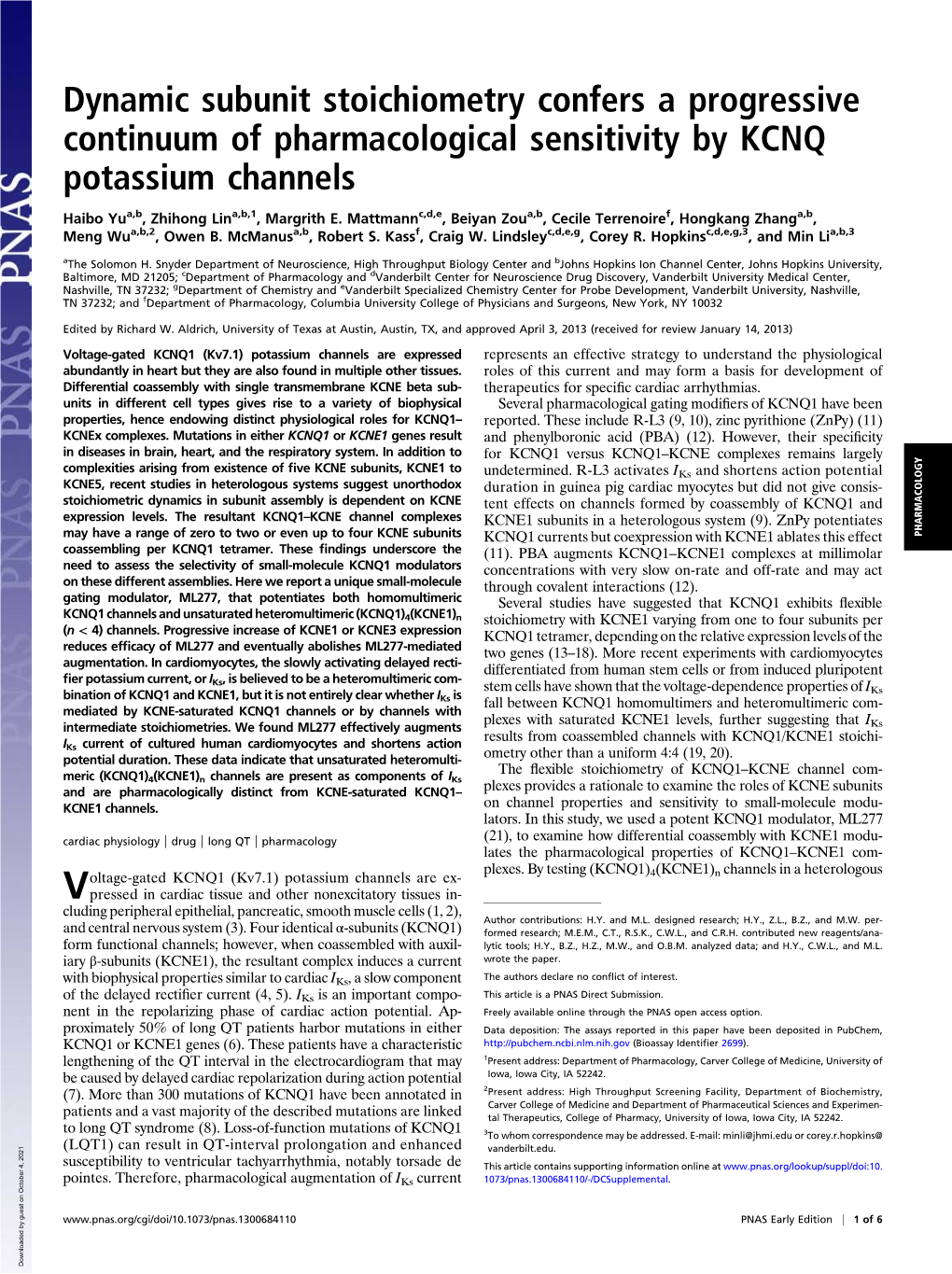 Dynamic Subunit Stoichiometry Confers a Progressive Continuum of Pharmacological Sensitivity by KCNQ Potassium Channels