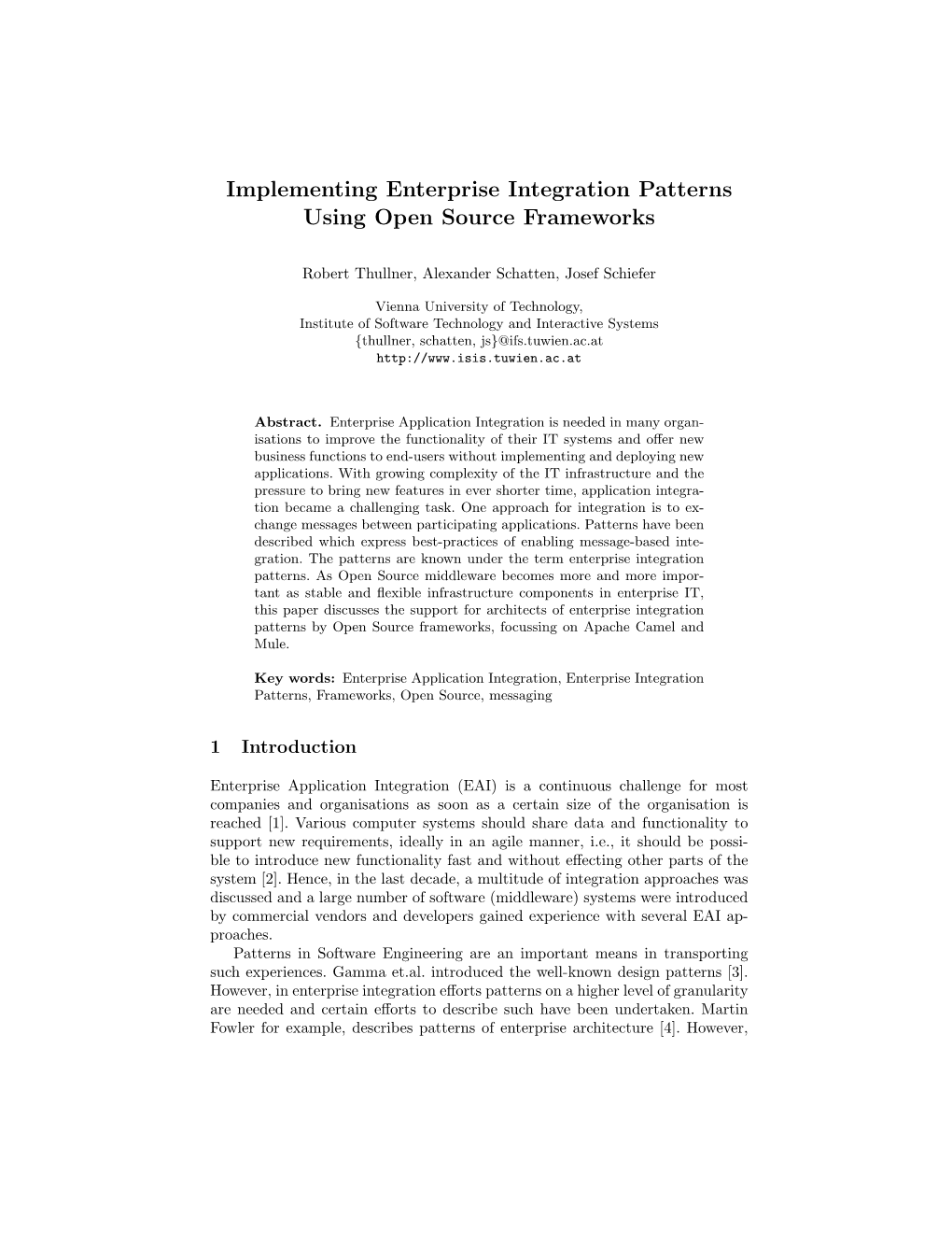 Implementing Enterprise Integration Patterns Using Open Source Frameworks