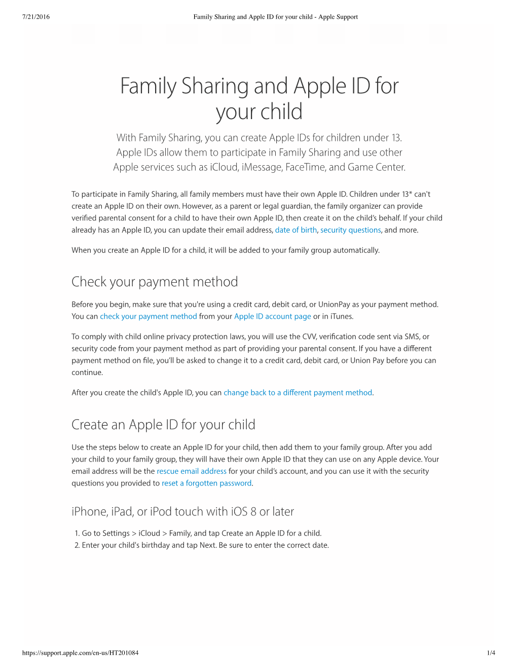 Family Sharing and Apple ID for Your Child - Apple Support