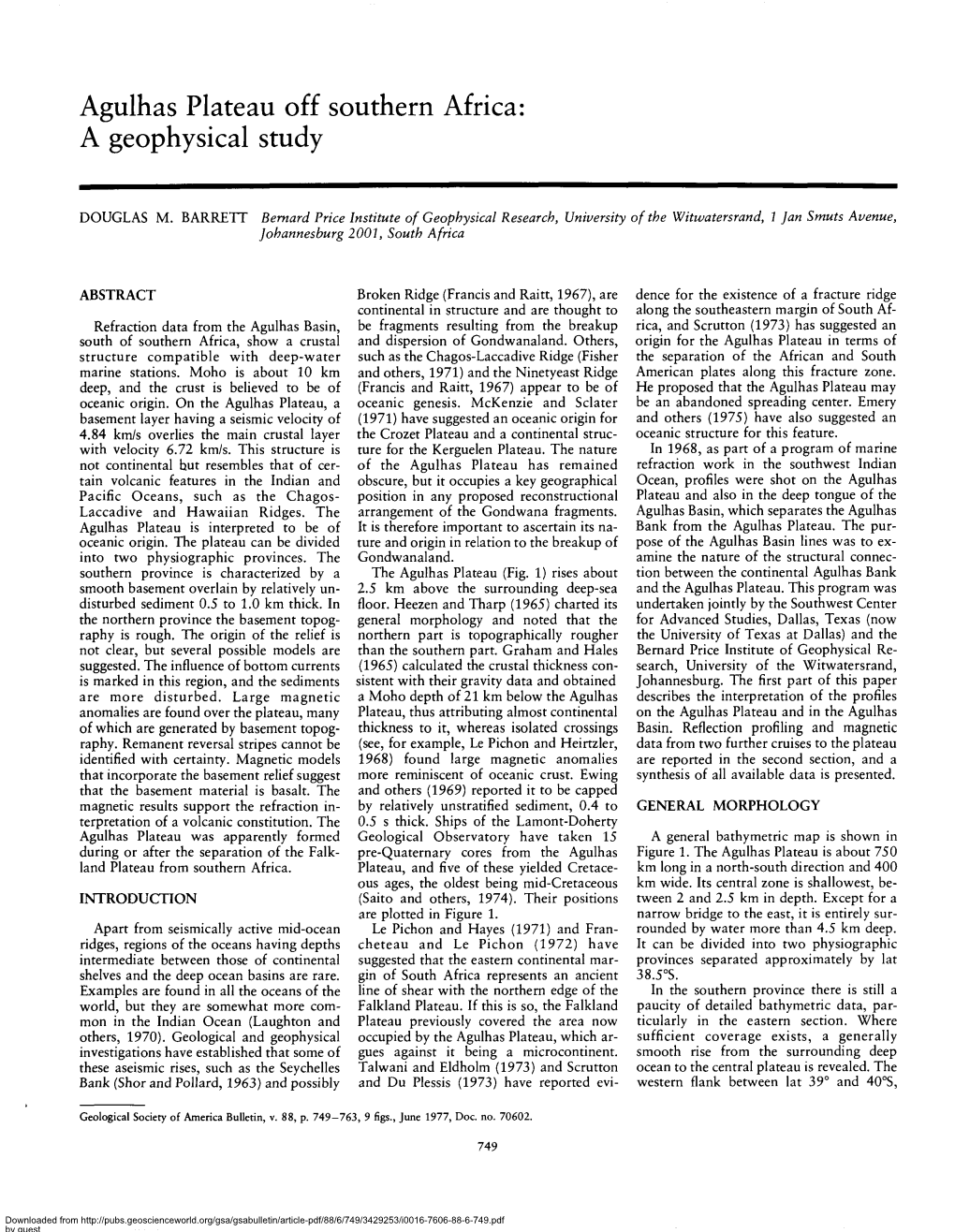 Agulhas Plateau Off Southern Africa: a Geophysical Study