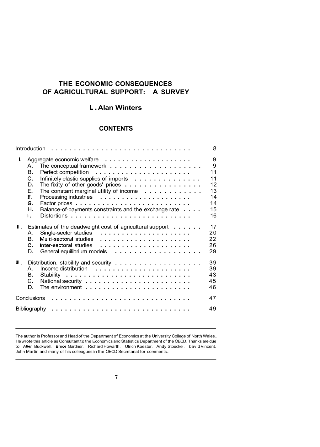 The Economic Consequences of Agricultural Support: a Survey