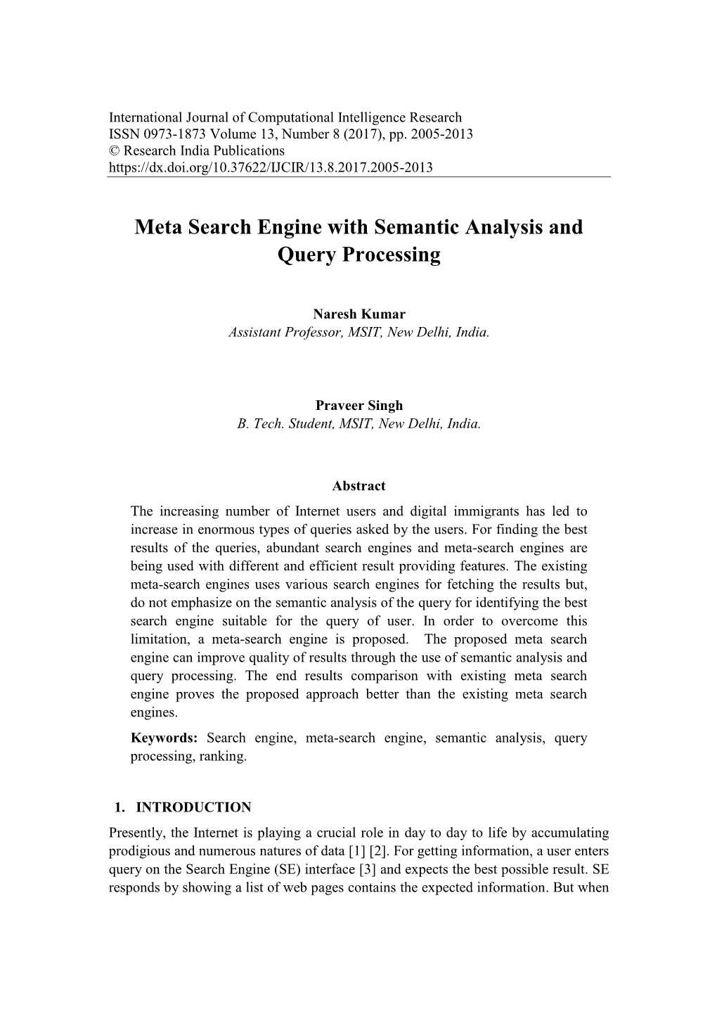 Meta Search Engine with Semantic Analysis and Query Processing