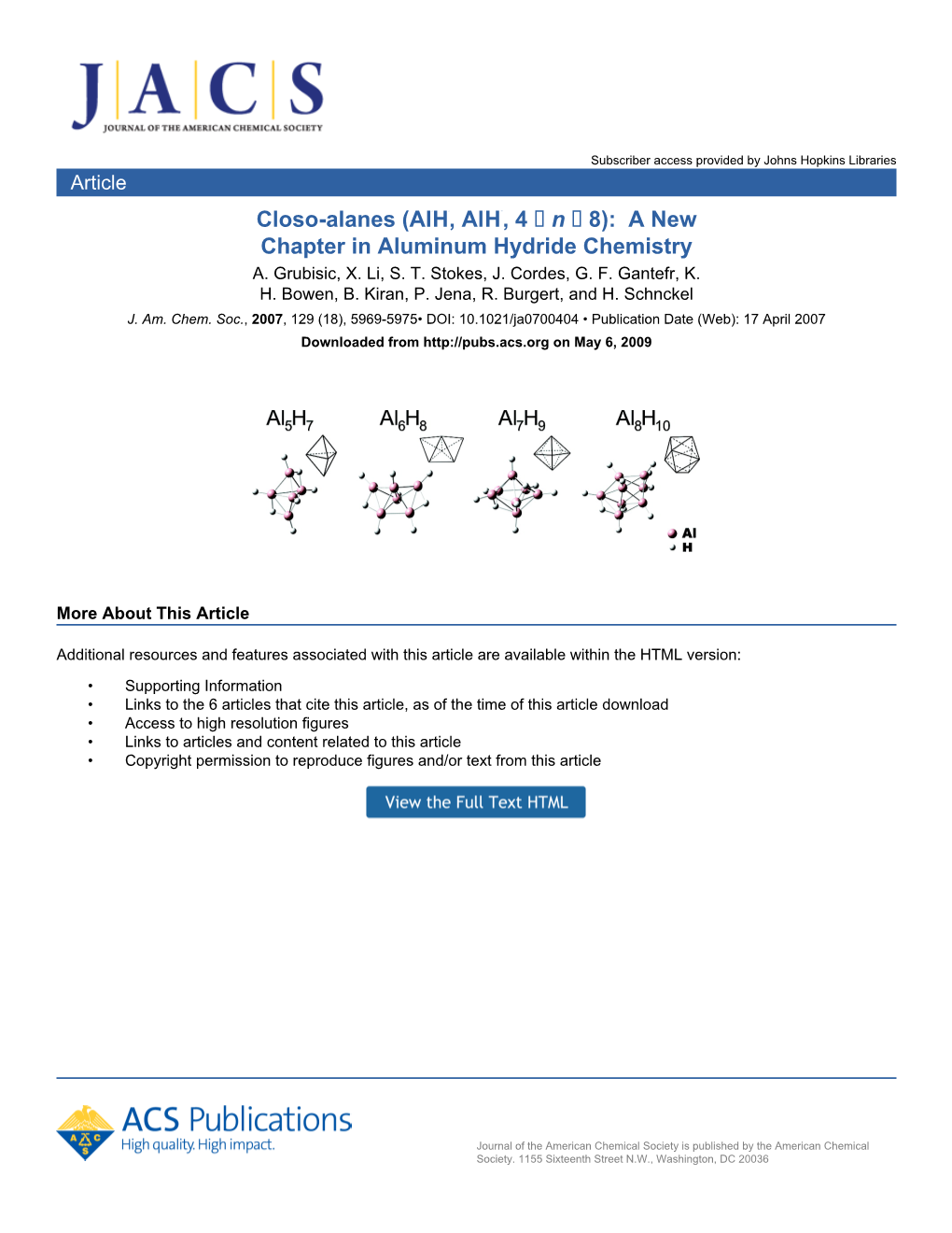 Closo-Alanes (Al4h4, Alnhn+2, 4 N 8): a New Chapter in Aluminum Hydride Chemistry