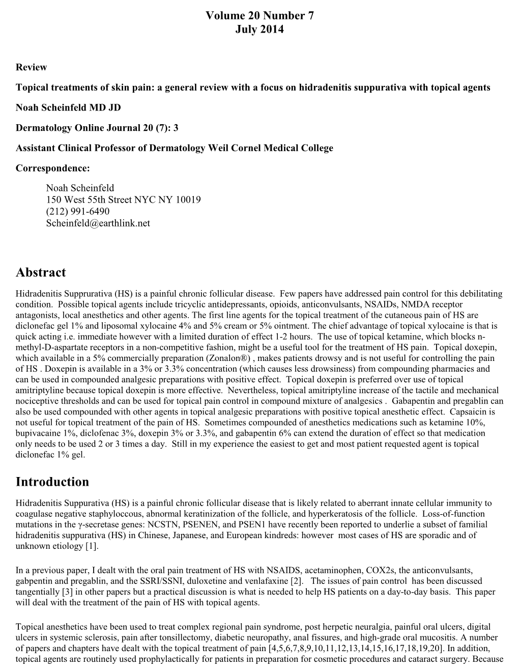 Topical Treatments of Skin Pain Associated with Hidradenitis Supprurativa