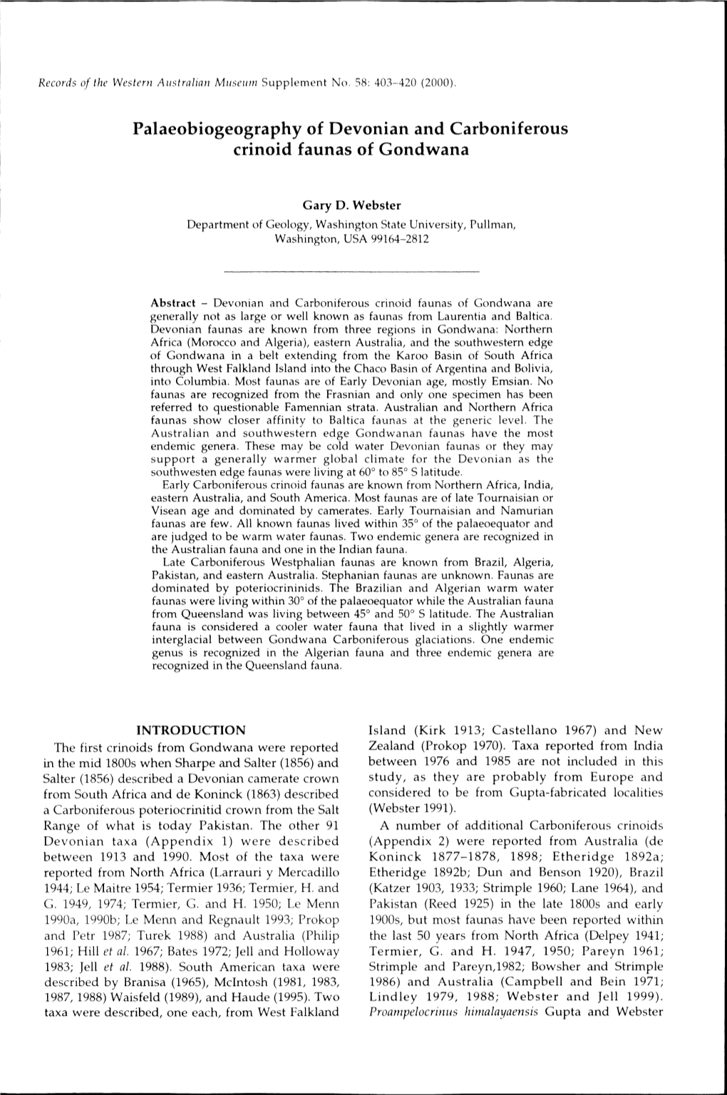 Palaeobiogeography of Devonian and Carboniferous Crinoid Faunas of Gondwana