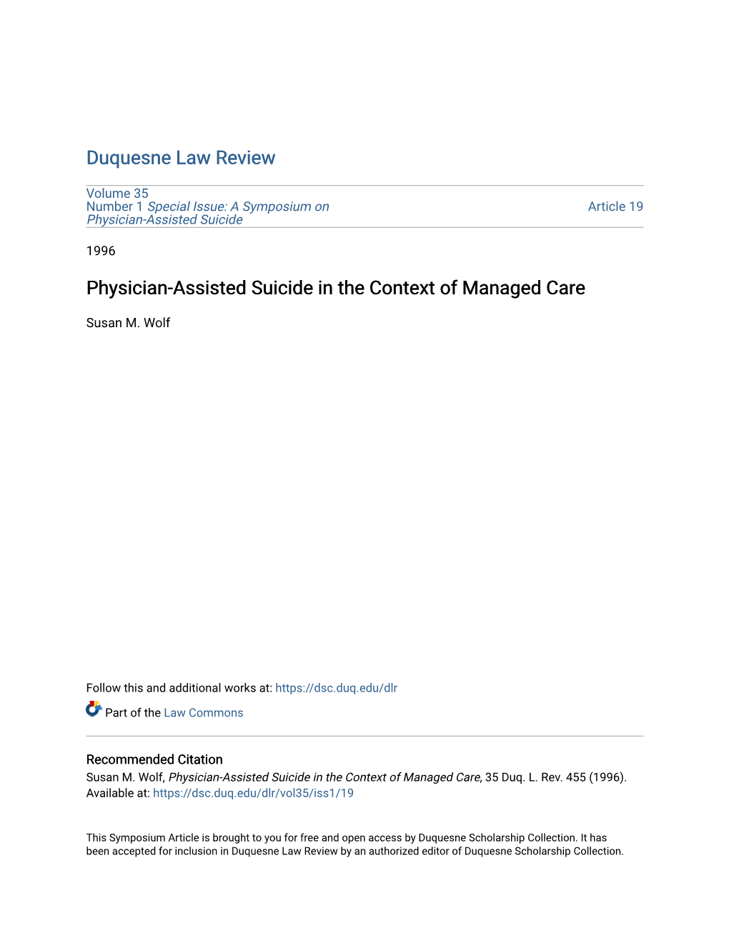 Physician-Assisted Suicide in the Context of Managed Care