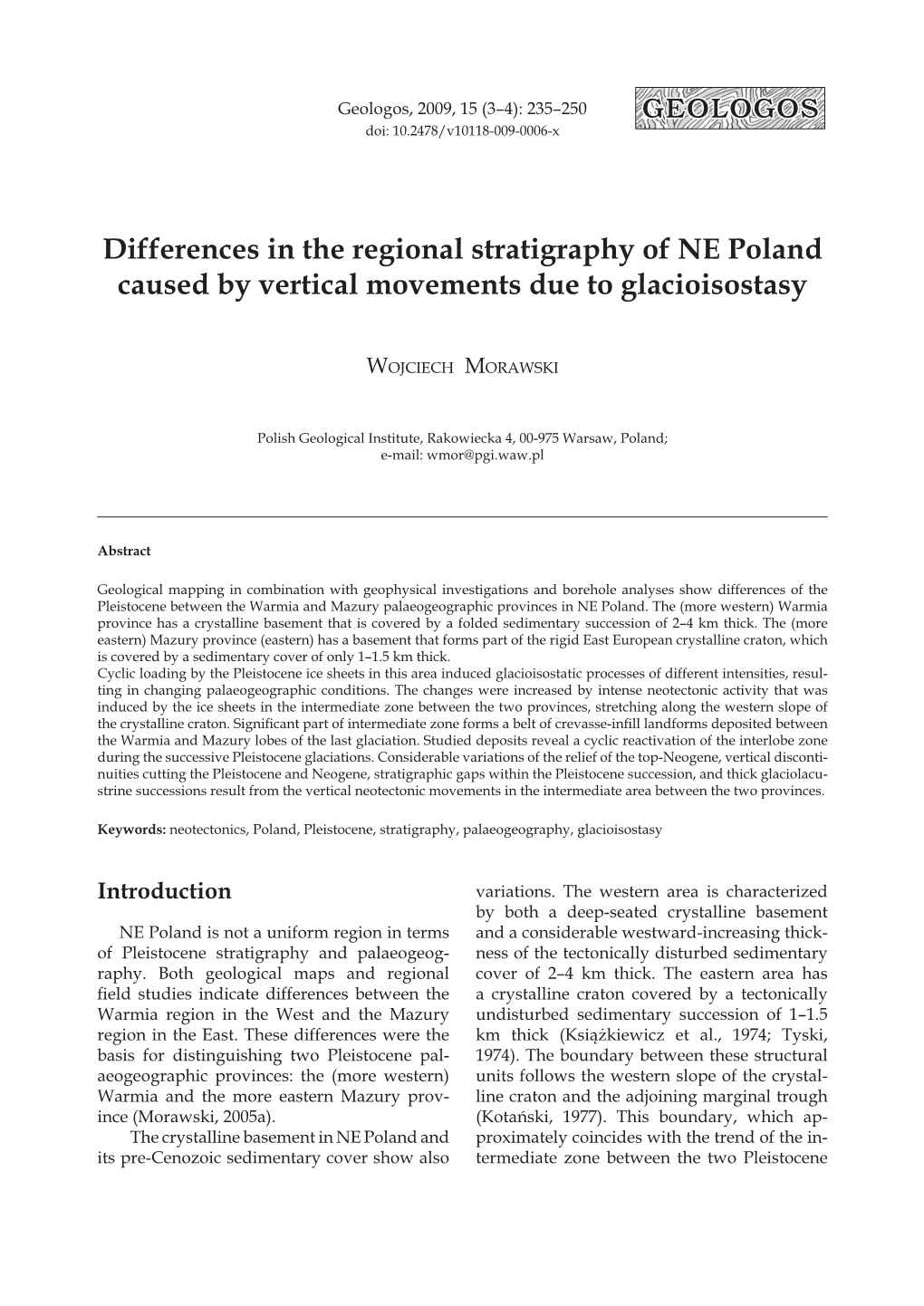 Differences in the Regional Stratigraphy of NE Poland Caused by Vertical Movements Due to Glacioisostasy