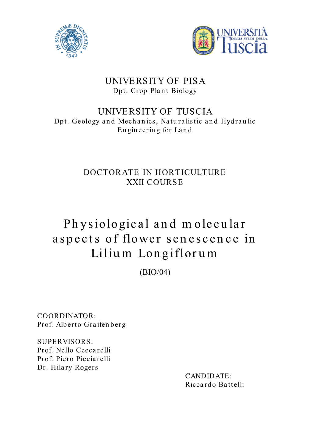 Physiological and Molecular Aspects of Flower Senescence in Lilium Longiflorum