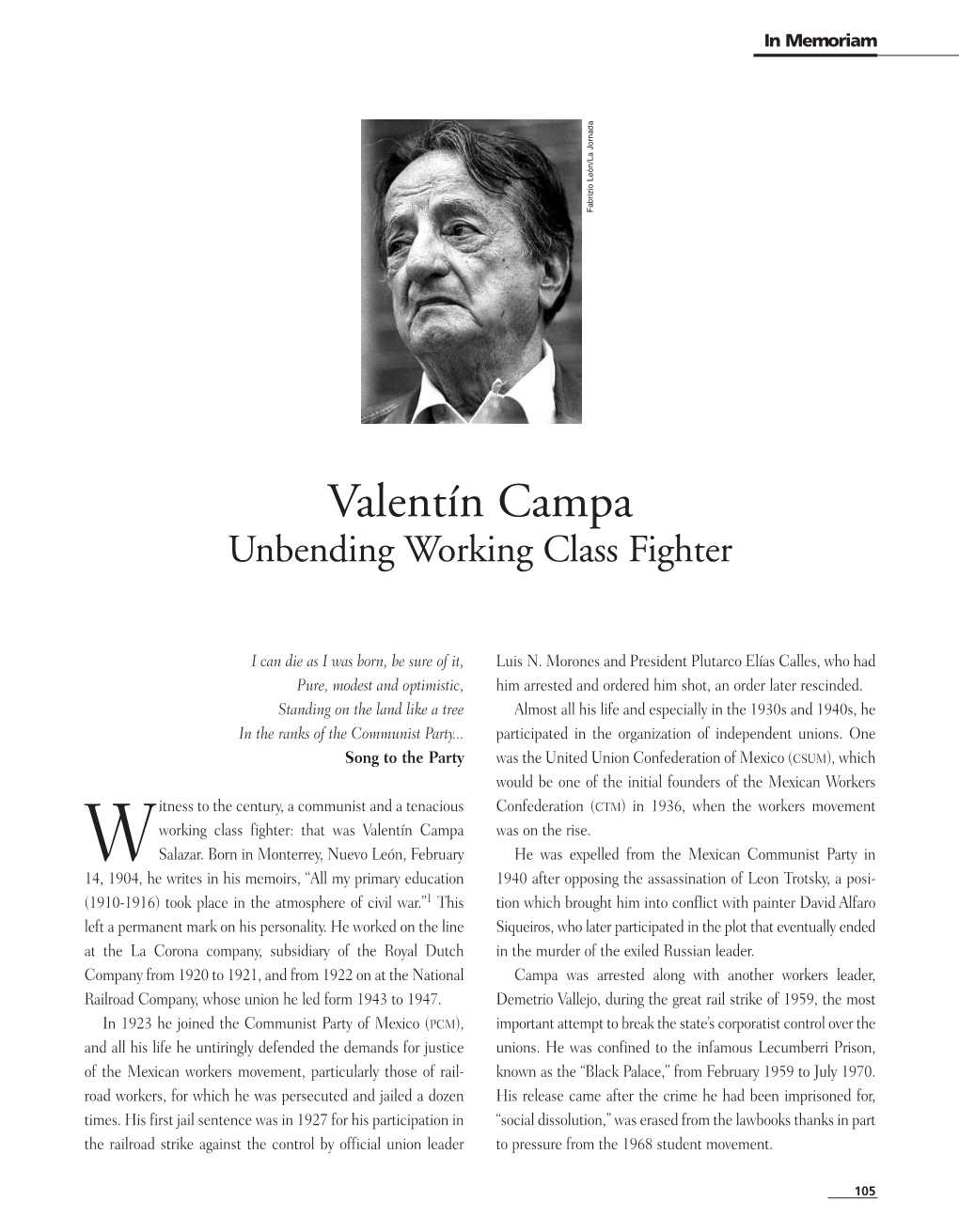 Valentín Campa Unbending Working Class Fighter