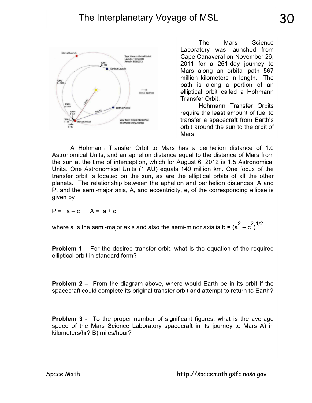 The Interplanetary Voyage of MSL 30