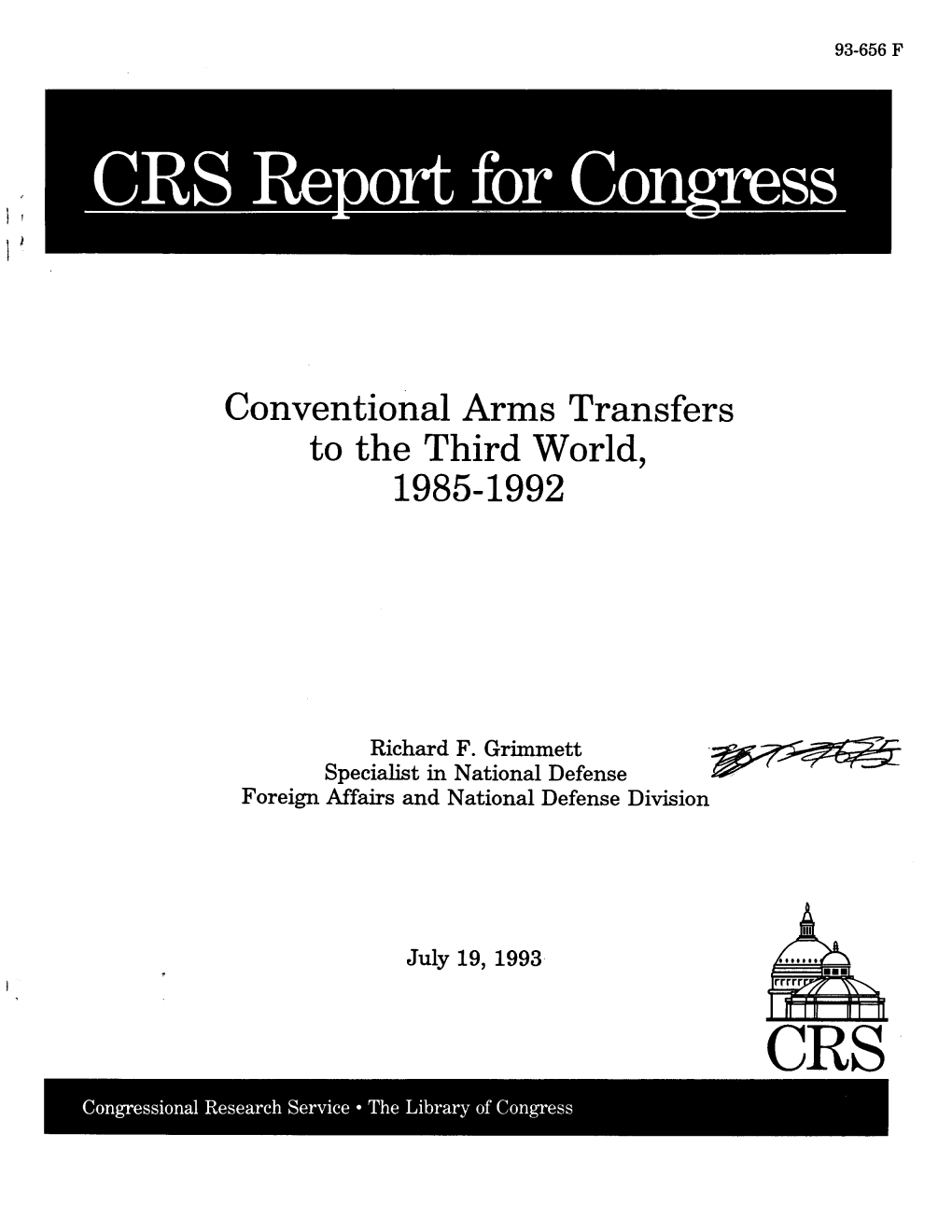 Conventional Arms Transfers to the Third World, 1985-1992