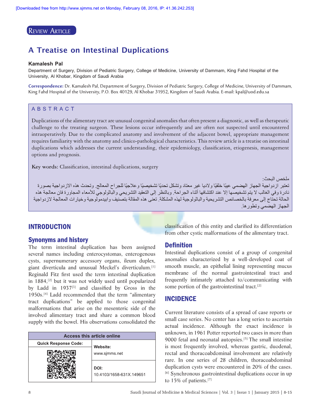 A Treatise on Intestinal Duplications Definition INCIDENCE