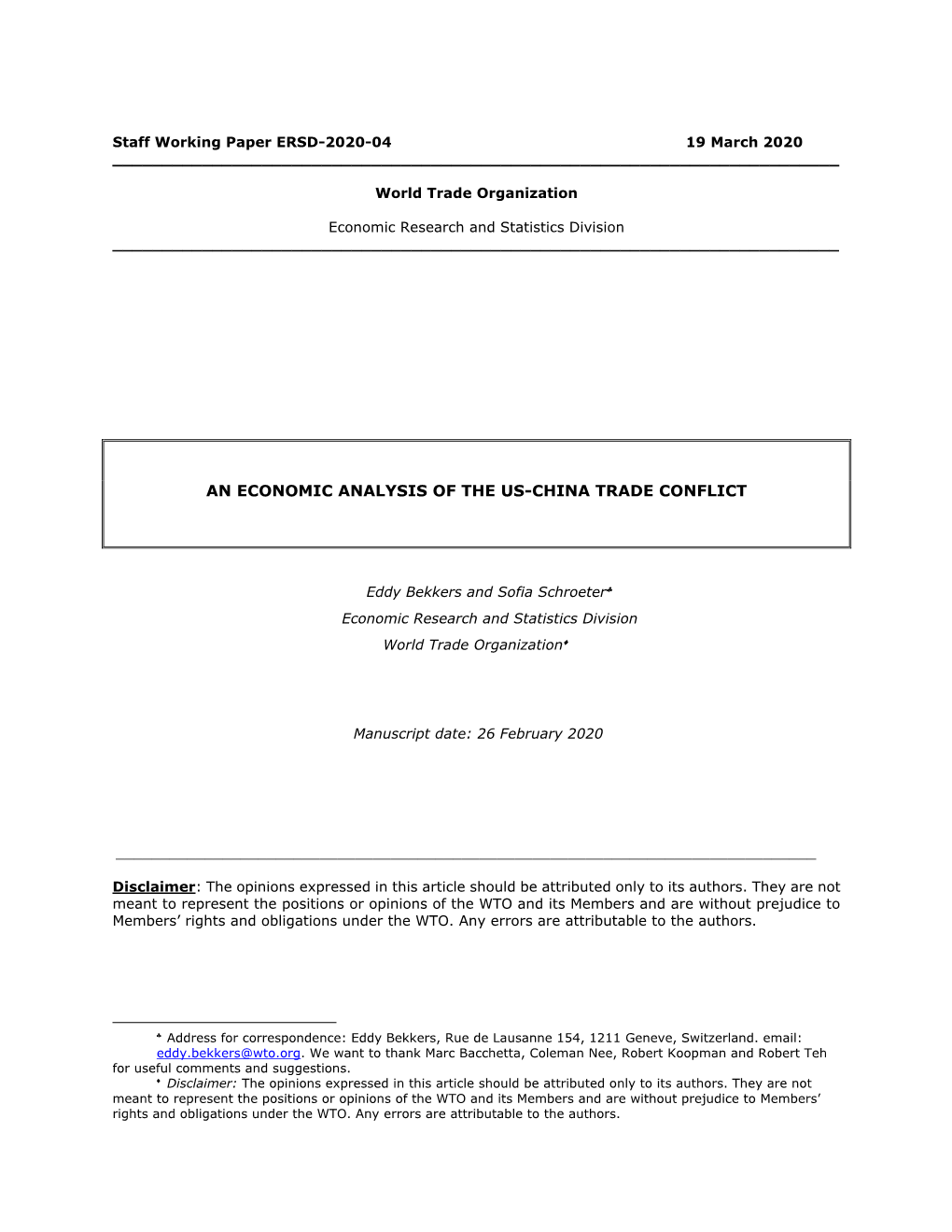 An Economic Analysis of the Us-China Trade Conflict