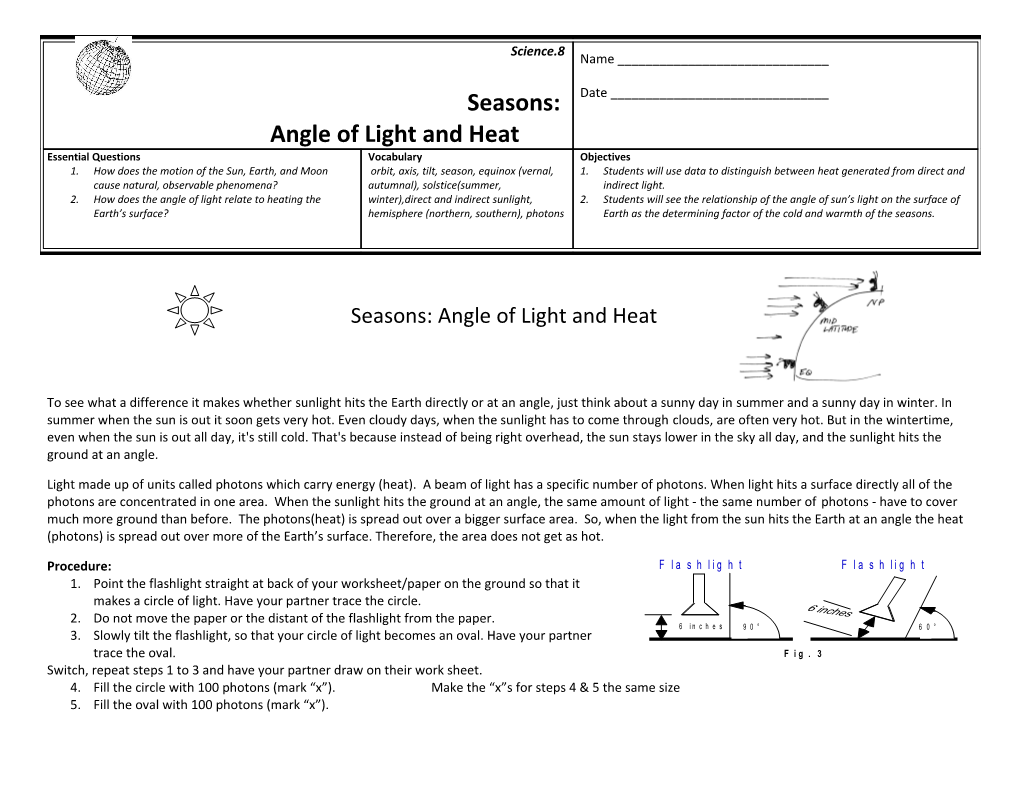 Seasons: Angle of Light and Heat